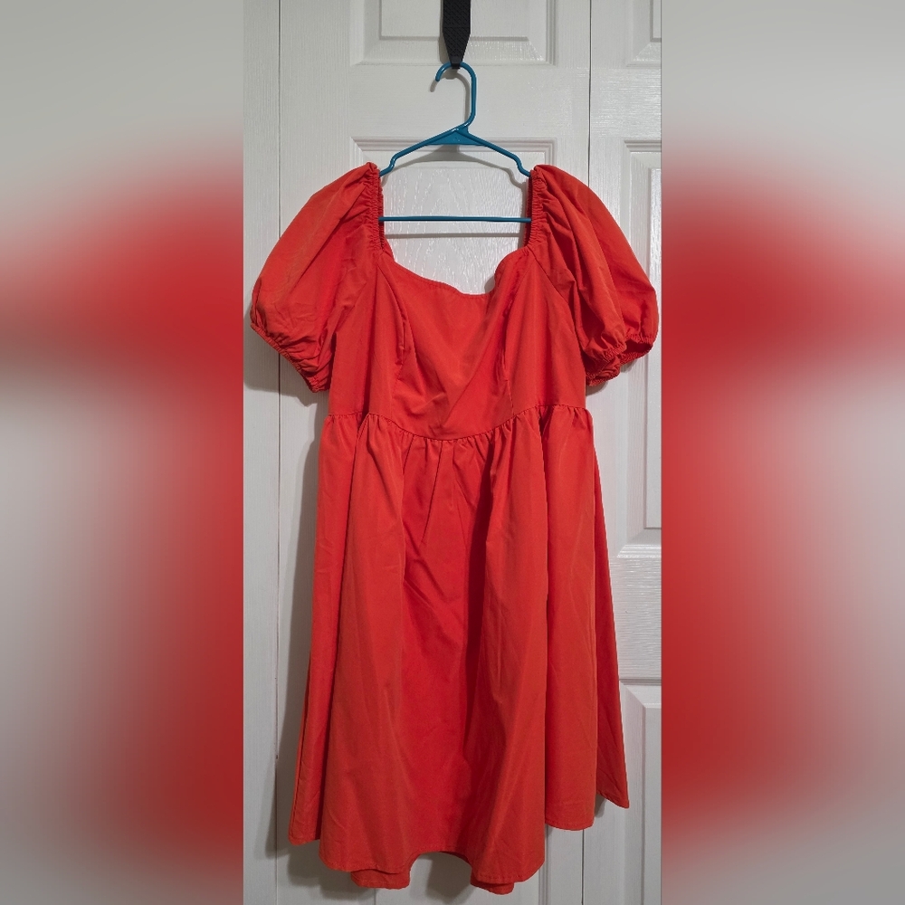 SHEIN Curve Orange Puff Sleeve Dress